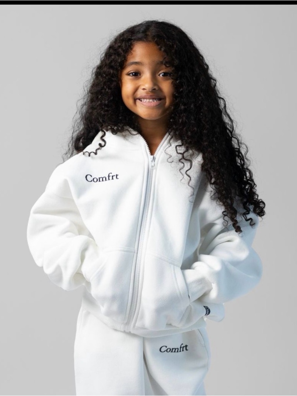 COMFRT Kids' White Zip-Up Hoodie color is snow